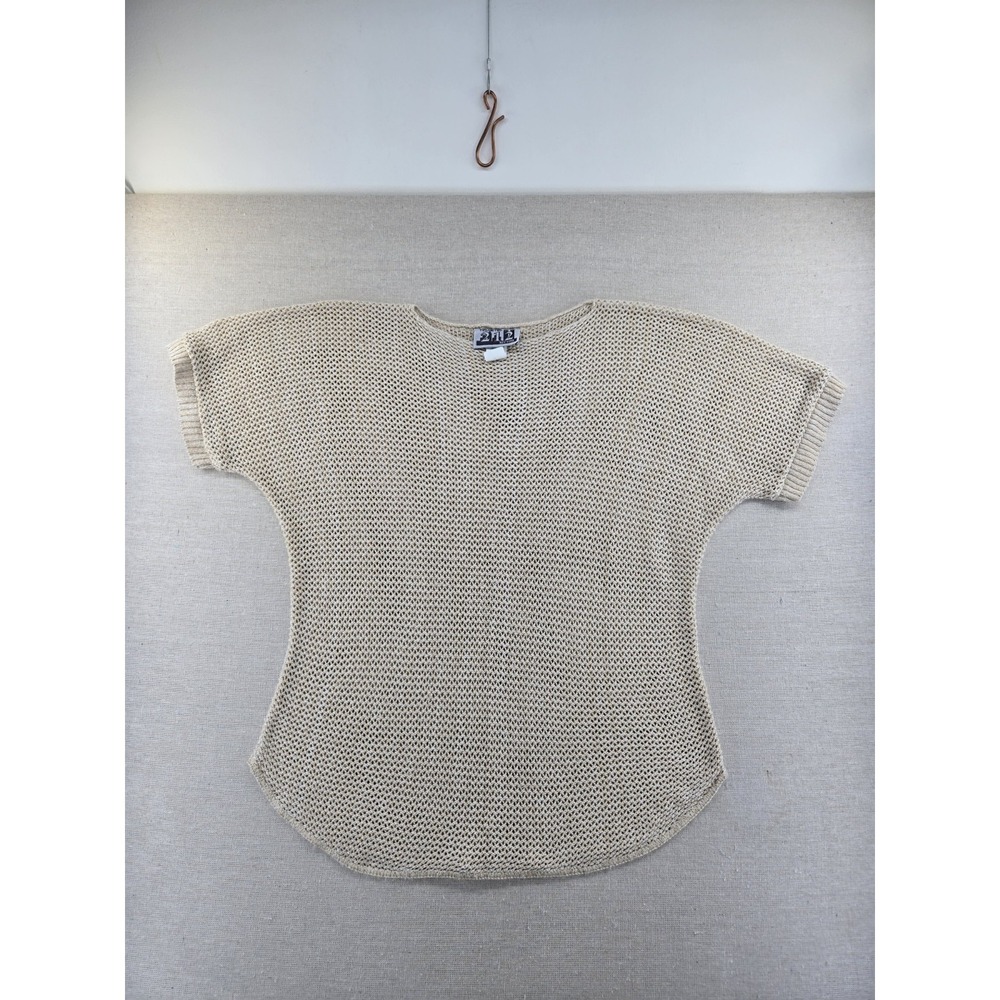 Vtg Shirt Womens Medium Festival Indie Boho Sheer Mesh Open Knit Top Tan Crochet